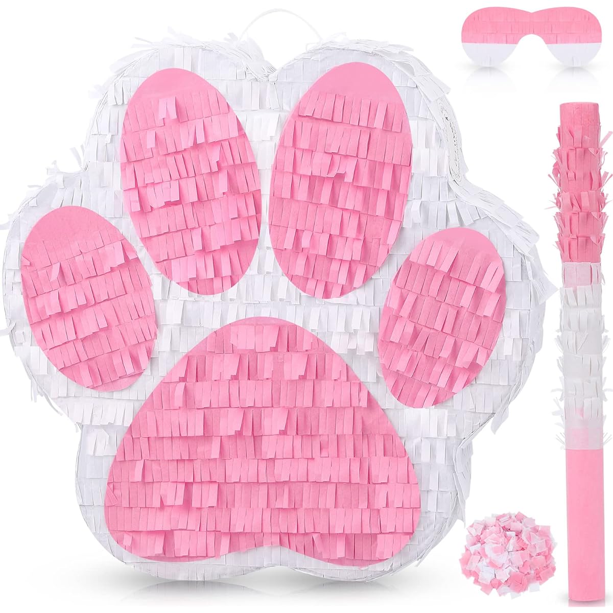 Small Dog Paw Pinata Puppy Birthday Party Supplies Animal Theme Birthday Pinata with Blindfold Bat Confetti Pet Cow Party Baby Shower Decorations Favors (Pink)