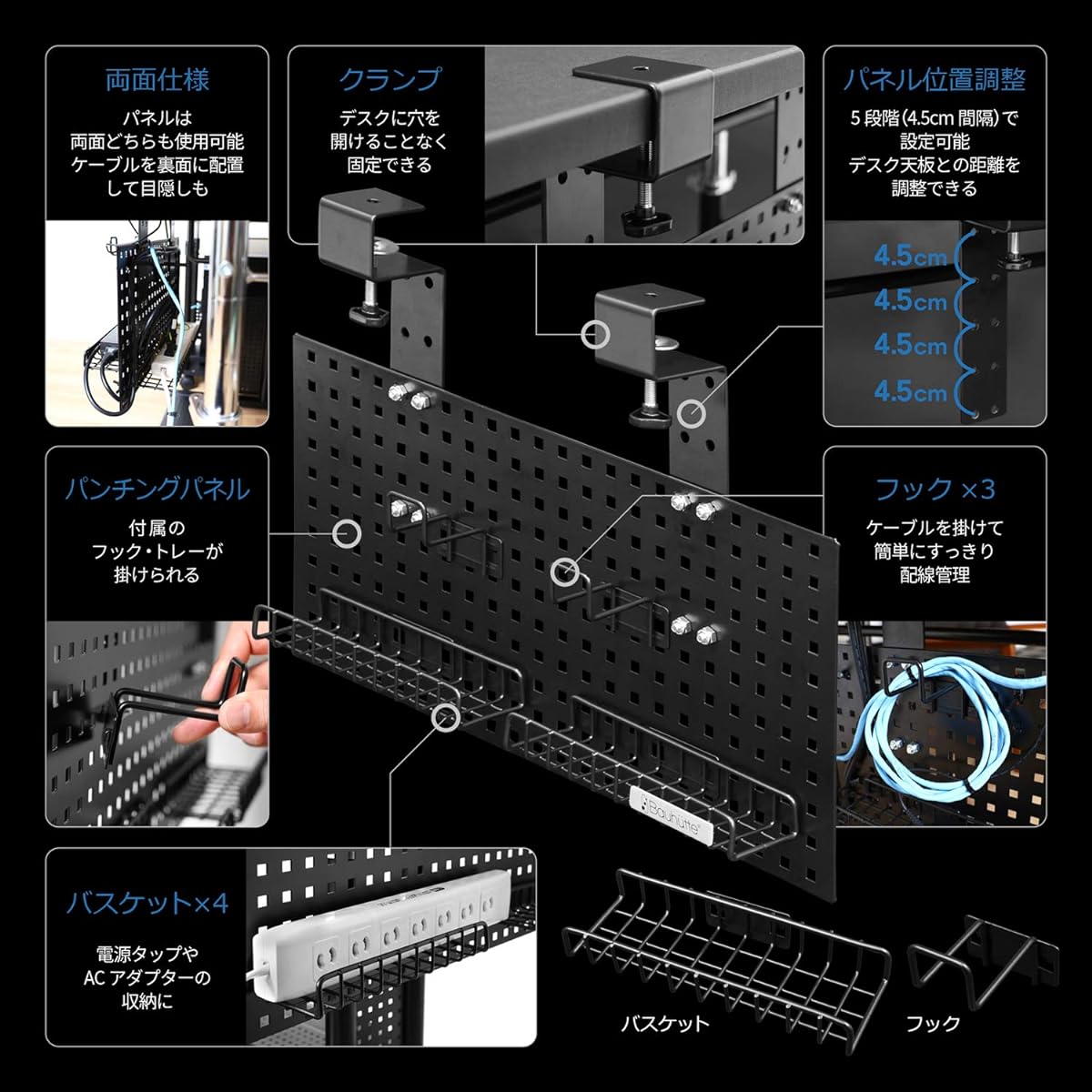 Bauhutte Cable Organizer BHP-C500-BK Cable Tray Under Desk Cable Storage Cable Rack Wiring Tray Wire Organizing Hidden