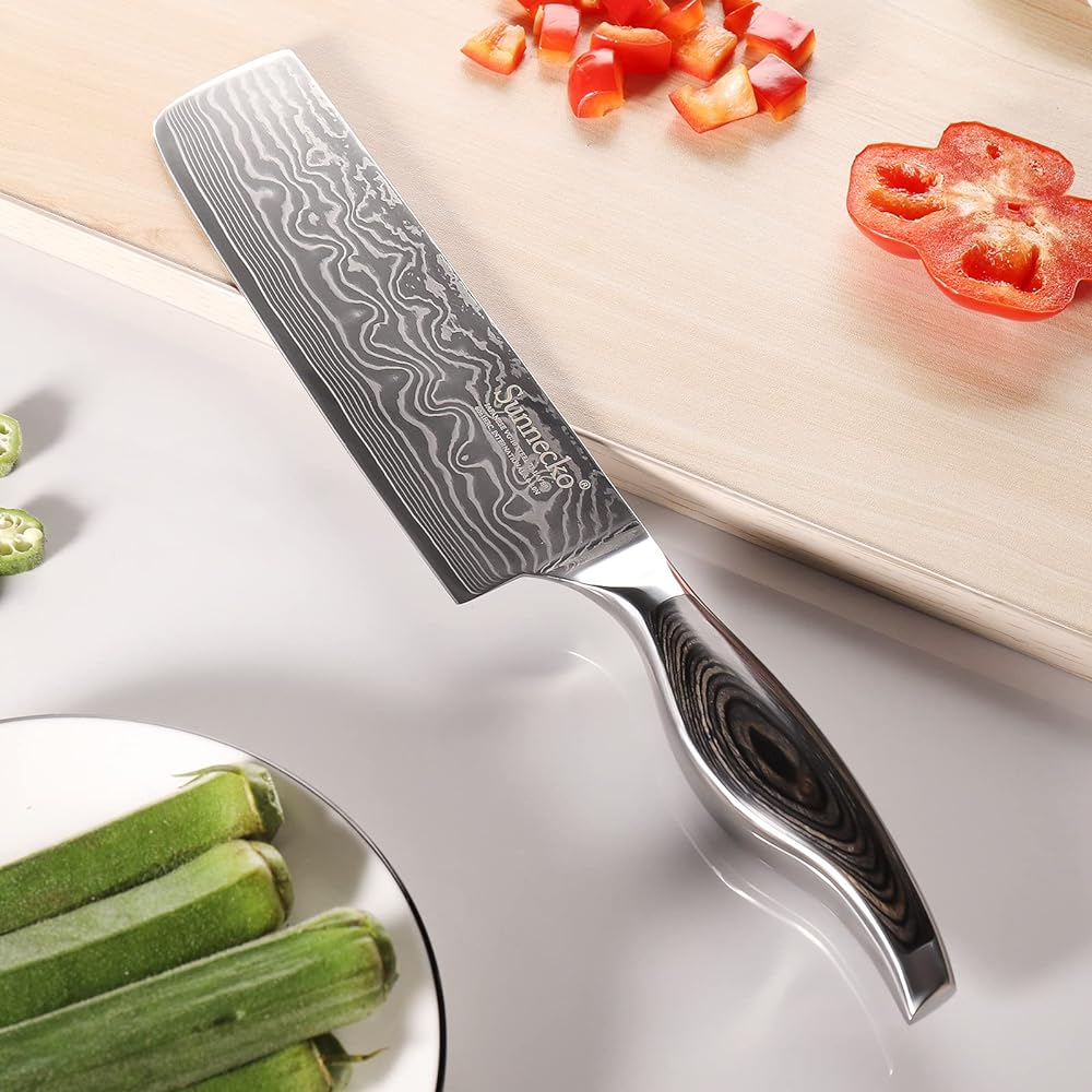 Sunnecko Knife Damascus 73 Layer Nakiri Knife Chinese Knife 180mm Kitchen Cuts Well for Home Use Double Edged Knife Stainless Steel Luxury Gift