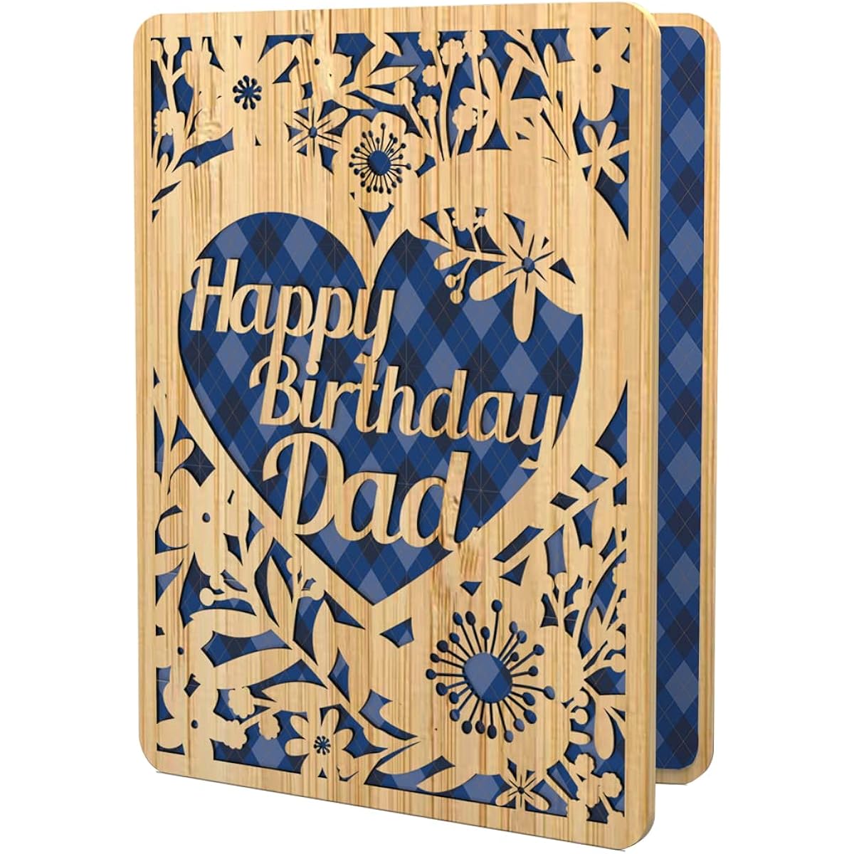 AGAPE LOVE CARDS Happy Birthday Cards for Dad - | Real Bamboo | 6" x 4.5" - 1 Pack (Envelope Included) | Laser Cut Floral Dad Birthday Cards for Daughter/Son/Kid (Birthday Cards)