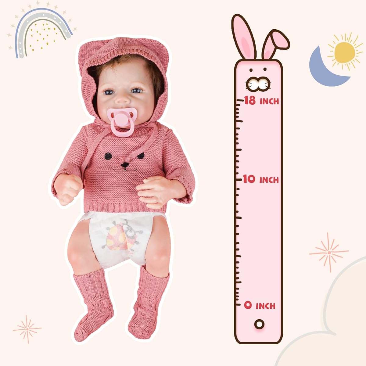 CUAIBB Reborn Baby Doll 18 Inch Lifelike Vinyl Reborn Baby Doll Silicone Realistic Reborn Baby Doll Girl with Breastfeeding Kit Gift Box Set for Kids Ages 3+ (Pink Girl)