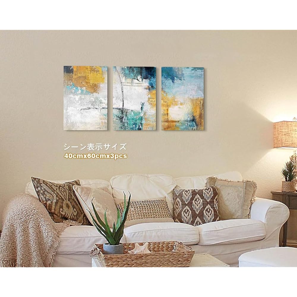 Interior Art Panel Scandinavian Stylish Entrance Bedroom Decorative Painting Abstract Painting Blue Gray Office Living Room (Completed Product with Wooden Frame) 40x60cmx3pcs