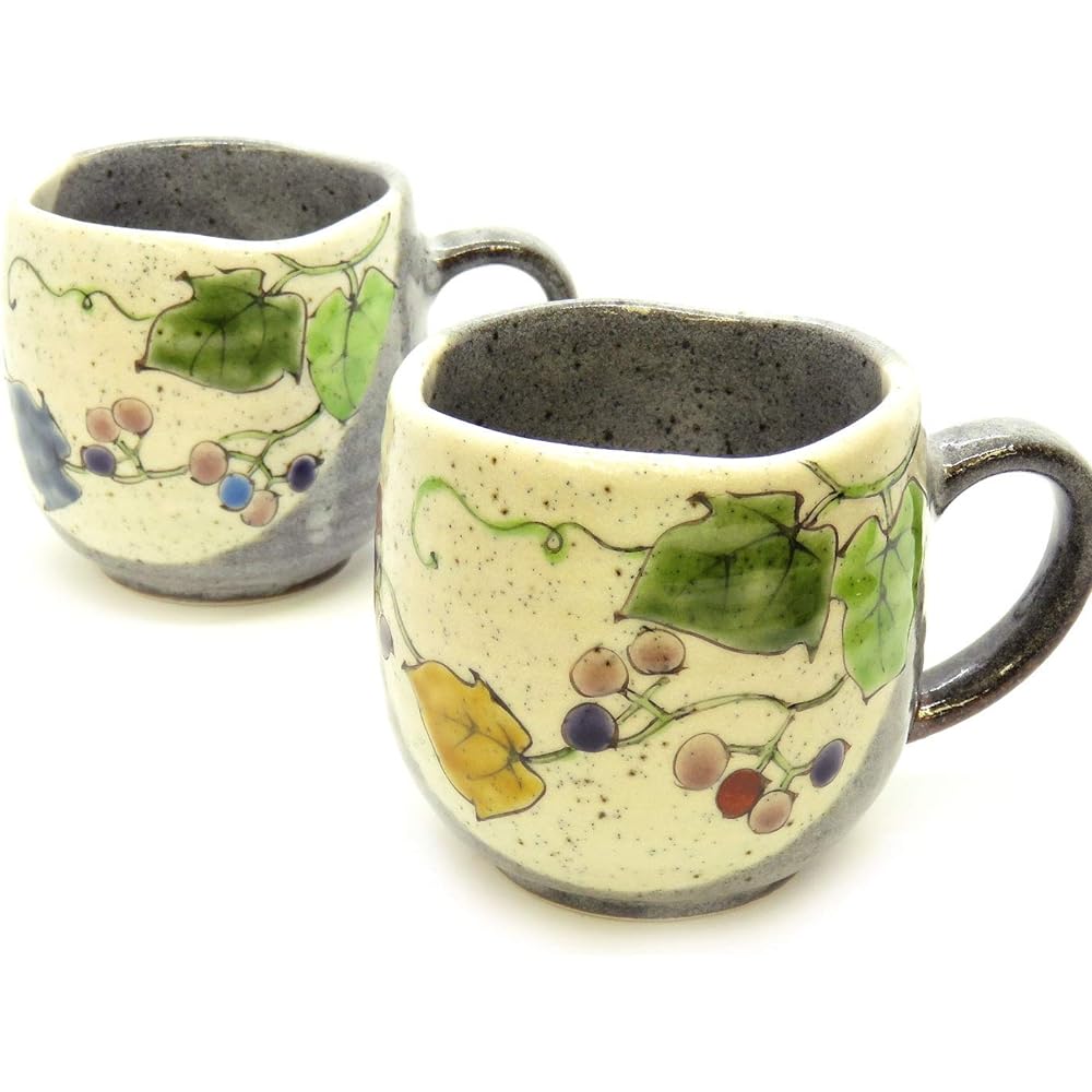 Kutani ware pair mug wild grape pottery tableware made in Japan brand