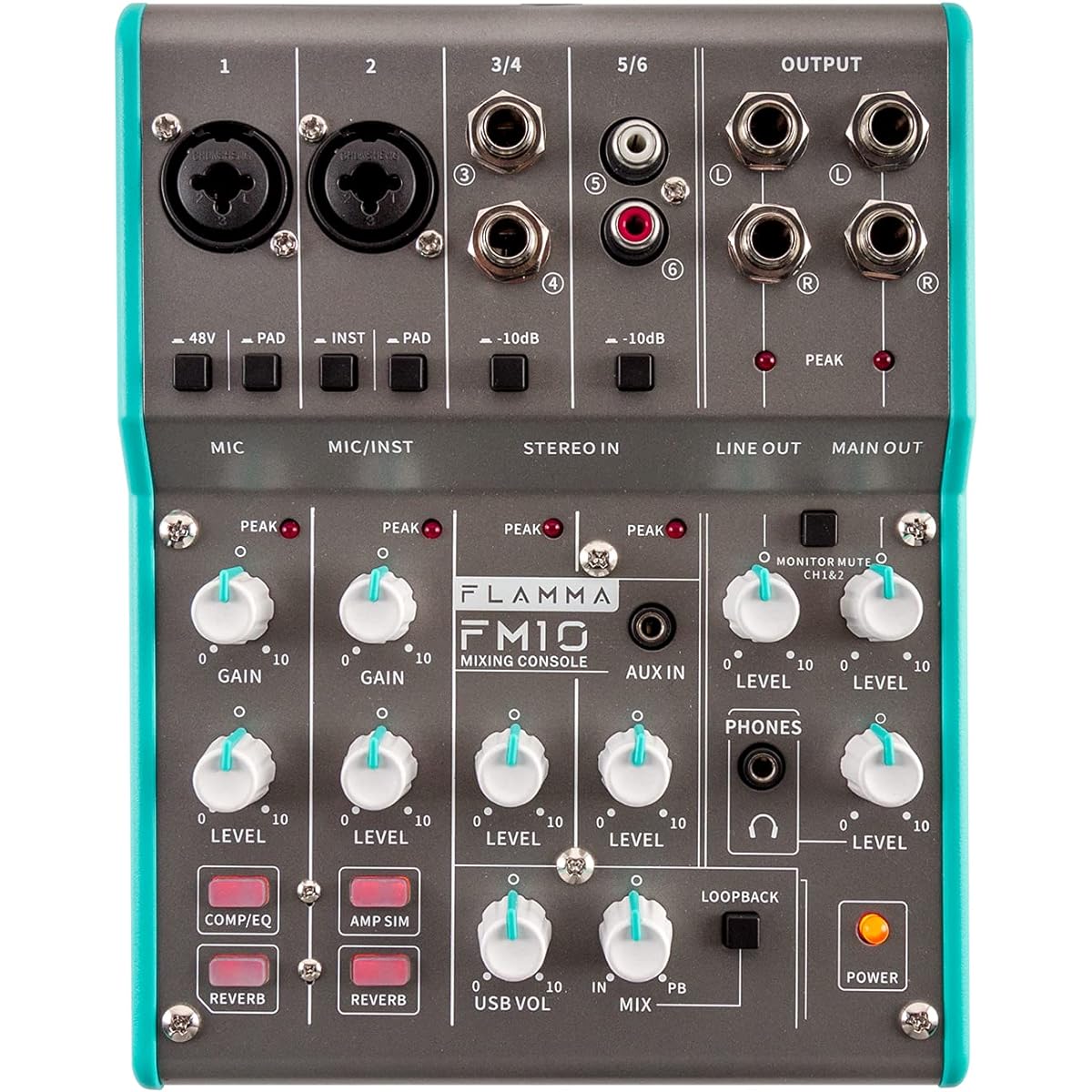 FLAMMA FM10 Portable 6 Channel Mixing Console Multipurpose Audio Mixer and Interface for Recording Live Streaming