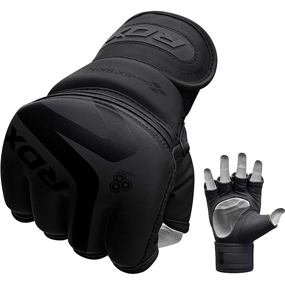 RDX Open Finger Gloves Mixed Martial Arts MMA F15 (Matte Black, S)