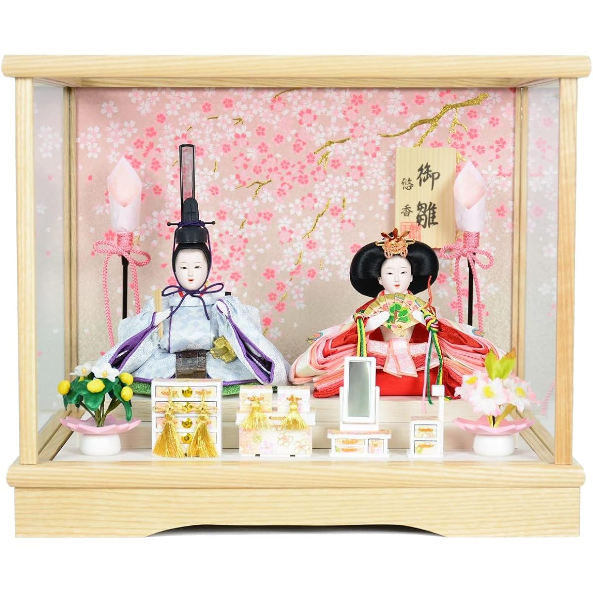 Hina Doll Yuuka Compact Case Decoration Mai Sakura/Kyomai Prince and Princess Decoration Flat Decoration Hina Doll [Width 33cm x Depth 25cm x Height 28cm] (Kyomai R-1)