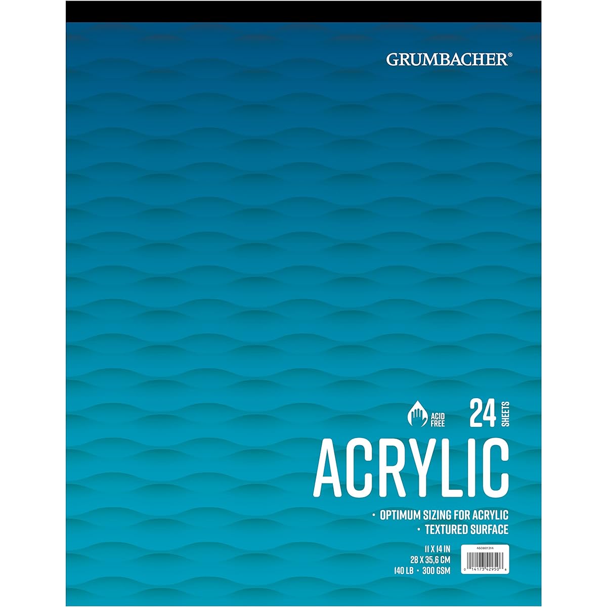 Grumbacher 11" x 14" Acrylic Tape Bound Paper Pad, 140lb/300GSM, 24 White Sheets/Pad, 1 of Each (460801314)