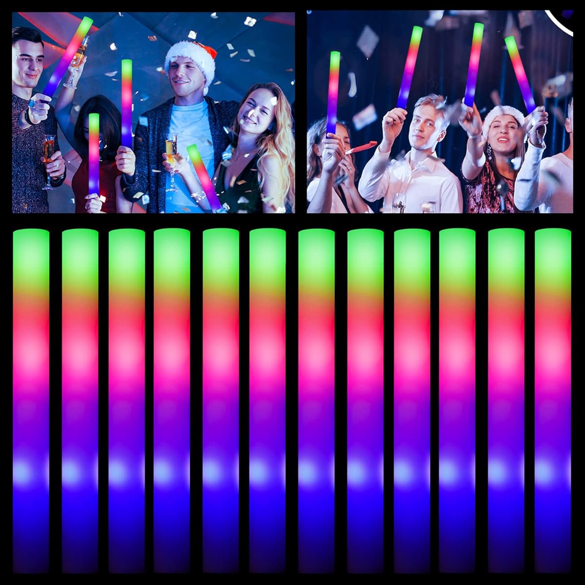 ColorHome Glow Sticks Bulk - 38pcs LED Foam Sticks Glow in the Dark Party Supplies 3 Modes Flashing Effect Luminous Baton Party Favors for Parties Weddings Birthdays Concerts Halloween Christmas