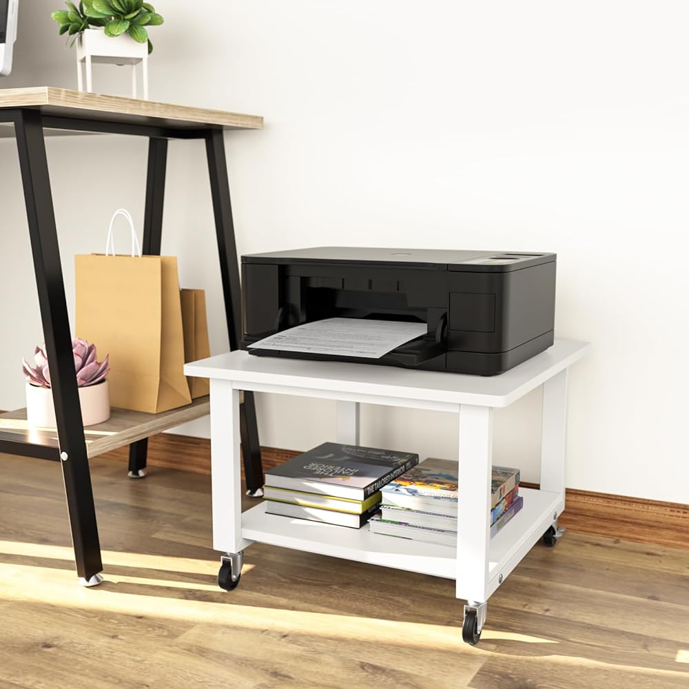 Washing machine stand, refrigerator stand, dryer stand, printer stand, 2 tiers, load capacity 150kg, metal fittings, low type, with casters, printer rack, printer wagon, range stand, rack, desk and under desk stand, easy to move, convenient to move, 50cm