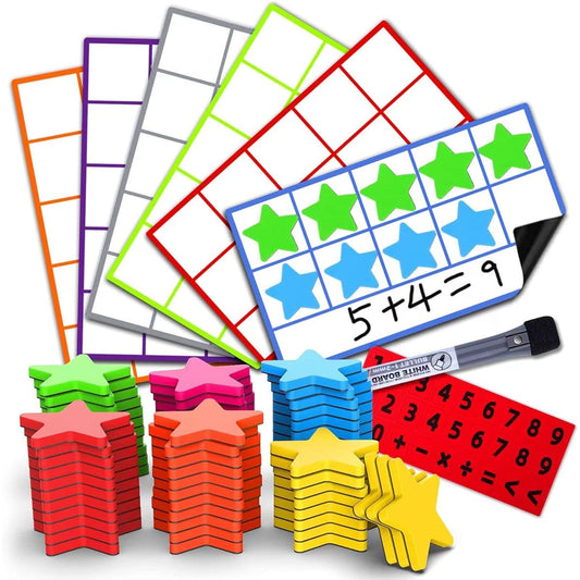 10 Magnet Frame Set for Kids Ages 3+ Math Manipulation 1st Grade 6 Dry Erase Board Frame Boards with Blank Writing Space and 66 Magnetic Counters for Kindergarten Learning Addition Games Teacher Tutoring Supplies