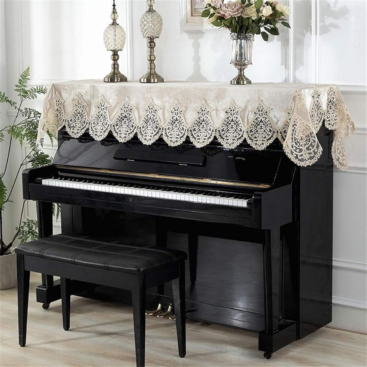 Digital Piano Dust Cover Embroidered Fabric Piano Dust Cover Lace 100x195cm Universal for Universal Piano (Color: A, Size: Free size)