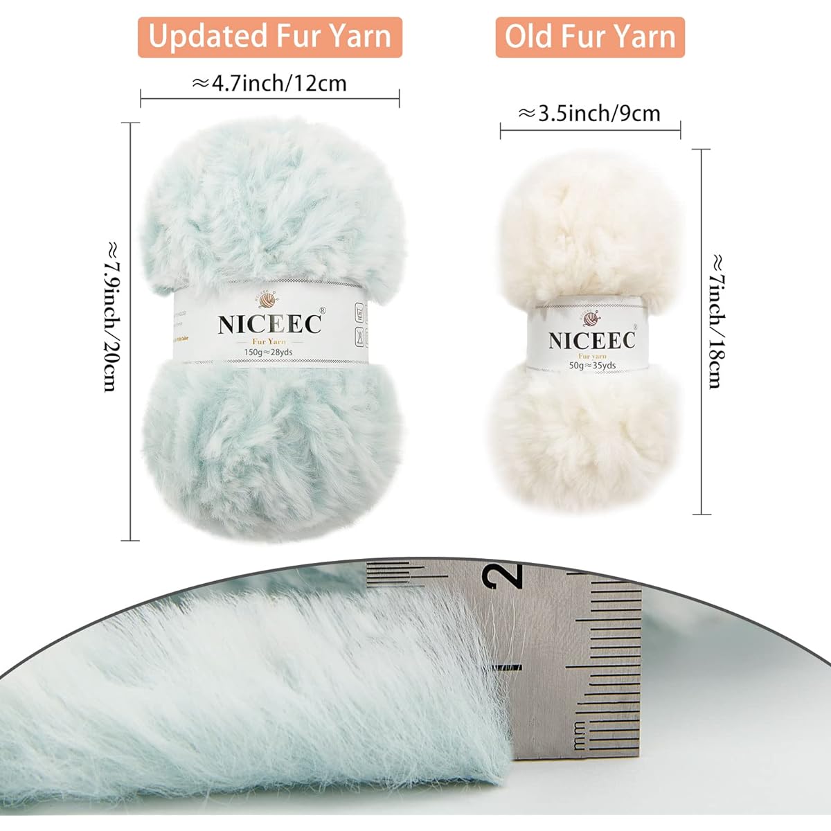 NICEEC 3 Skeins Chunky Fur Yarn Super Soft Faux Fur Fluffy Eyelash Yarn for Crochet Knit - Total Length 3 x 26m (3 x 28 yards, 150g x 3) - Light Blue