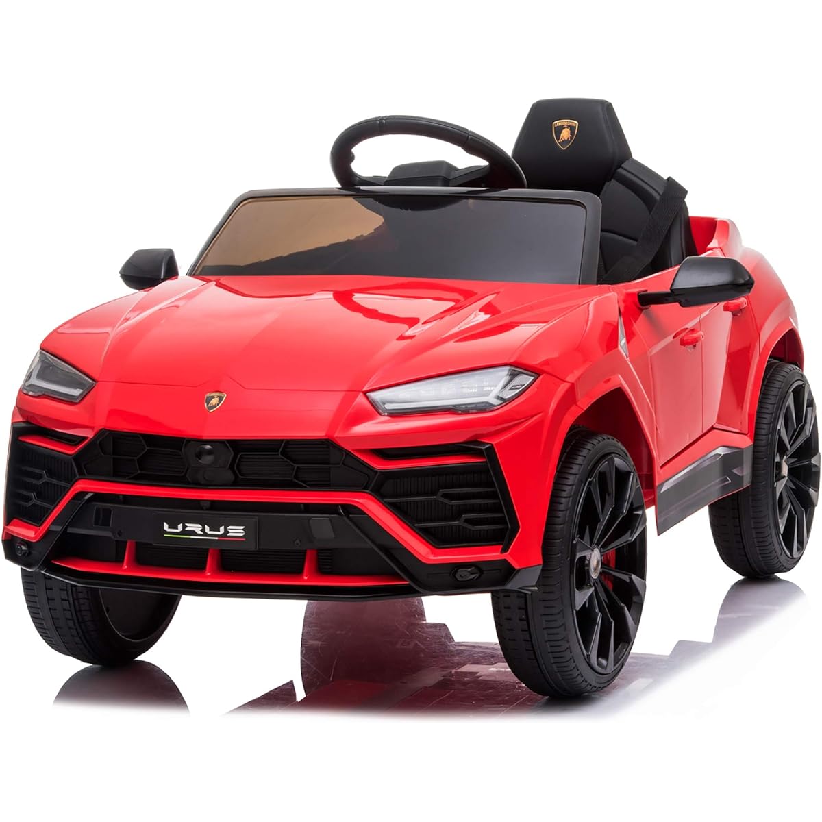 TOBBI 12V Lamborghini Urus Licensed Kids Ride-On Electric Car with Remote Control, 4-Wheel Shock Absorber, Music, Horn, USB, Red