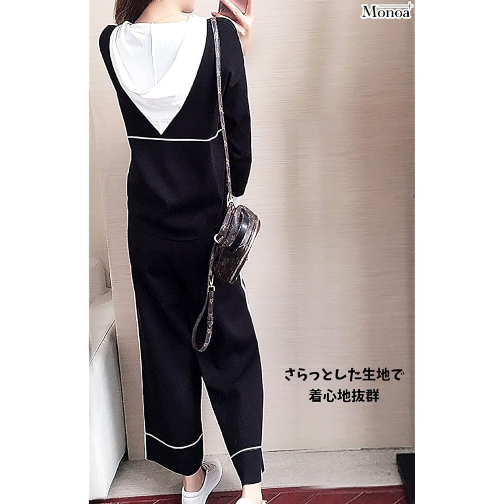 Monoa Jersey Top and Bottom Set, Long Sleeve, Thin, Grid Line, Pullover, Quarter Length, Pants Setup, Women's Fashion