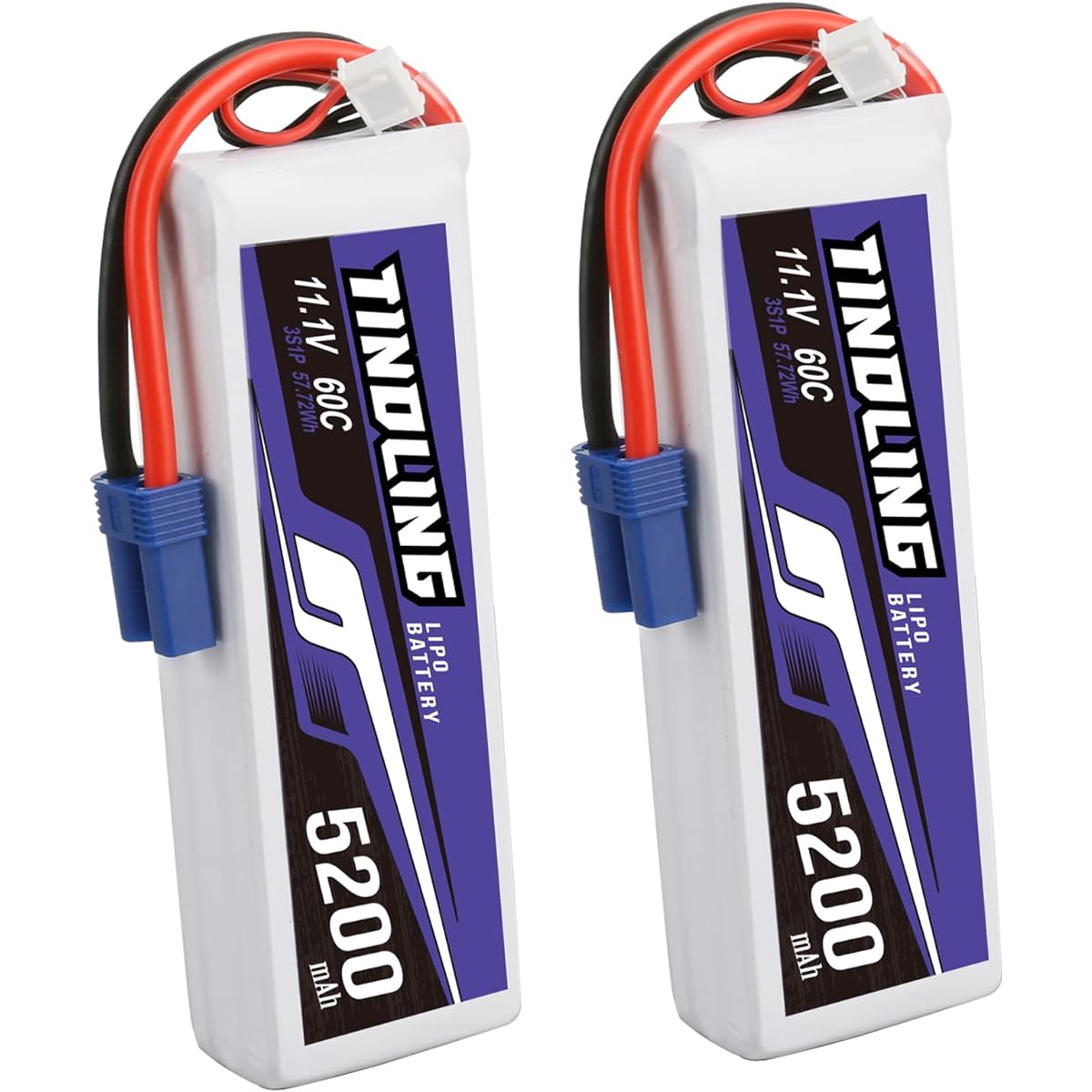 TINDLING Superior Series 3S Lipo Battery 11.1V 5200mAh 3S 60C Lipo Battery with Soft Case EC5 Plug for RC Car Airplane Helicopter RC Truck Boat RC Truck Boat RC Drone RC Model (2 Pack)
