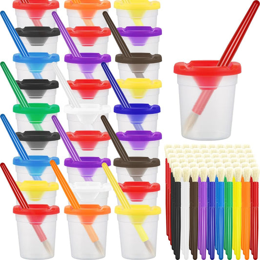 150 Pieces Kids Art Supplies Spill-Free Paint Cup Paint Container with Lid 100 Paint Brushes for Children Toddler Painting Preschool Classroom Art Supplies 10 Colors