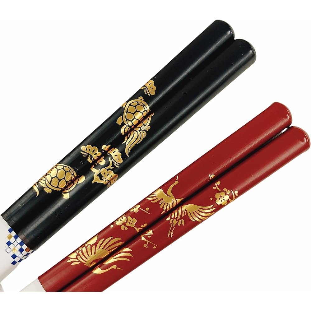 Couple Chopsticks, Mogatotle, Crane Dance, Black, Red, Dishwasher Safe, Comes with Designed Paulownia Box and Wrapping, Mother's Day, Father's Day, Parents Present, Gift [79]