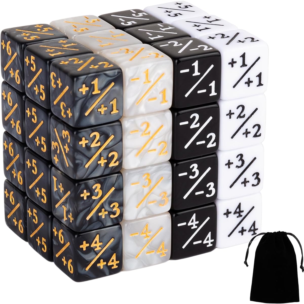 Magic the Gathering Dice Counter MTG Counter 48 Pieces Token Accessory Buff D6 Dice MTG CCG Card Game Compatible (Black & White)