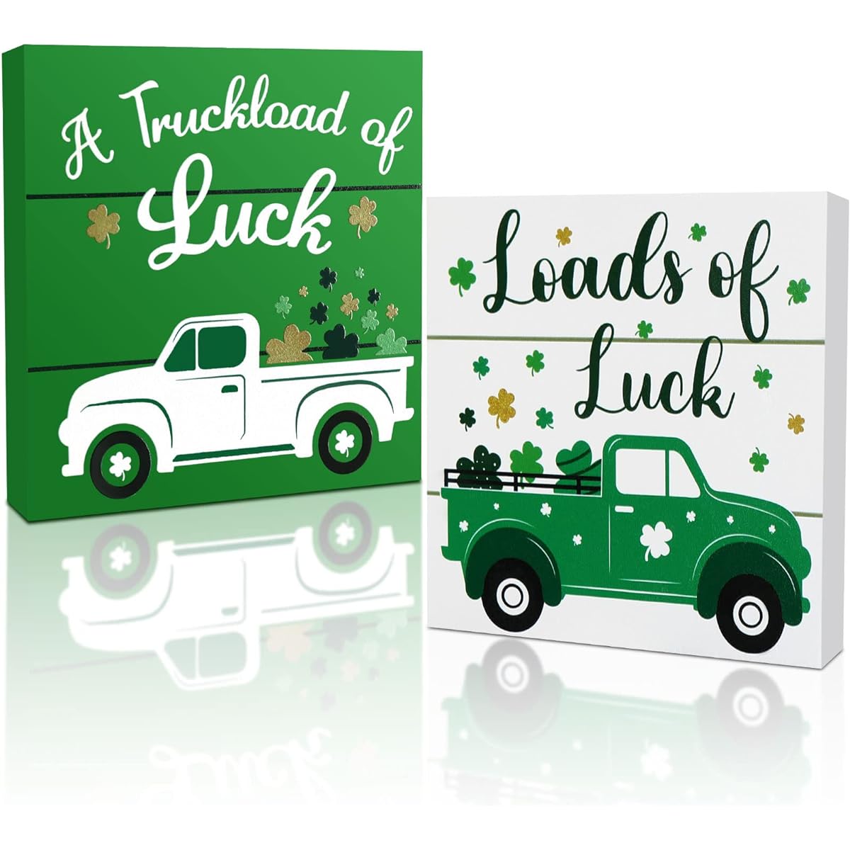 St. Patrick's Day Decorations 2 Piece Truck Irish Table Decor Shamrock St. Patrick's Day Sign Wooden Centerpiece Decorative Signs and Plaques Rustic Countertop Display Wooden Table Ornaments for Home