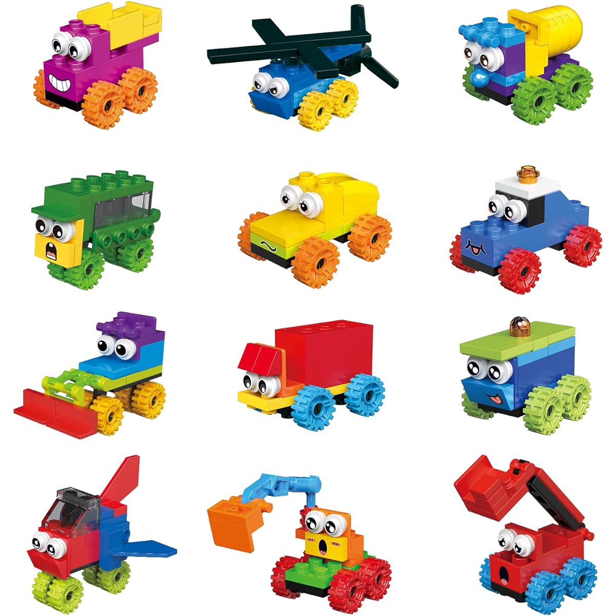WVINVW Kids Party Favors, 12 Pack Cartoon Cars Building Blocks Toy Set Birthday Party Favors Goodie Bags Classroom Prizes Building Kit Easter Gifts for Kids Boys Girls Ages 4-12+