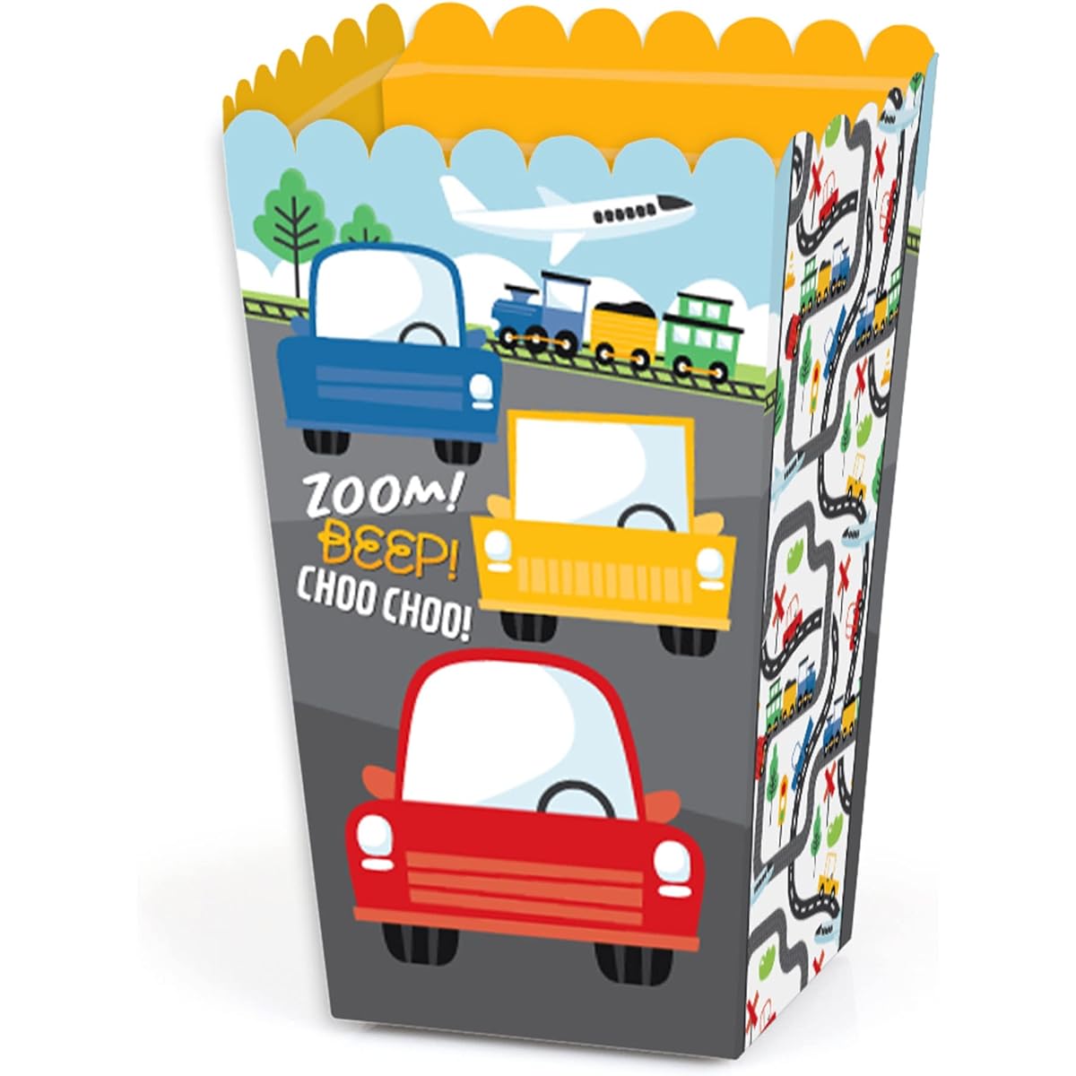 Big Dot of Happiness Car Train Plane Transportation Birthday Party Favors Popcorn Treat Boxes, Set of 12