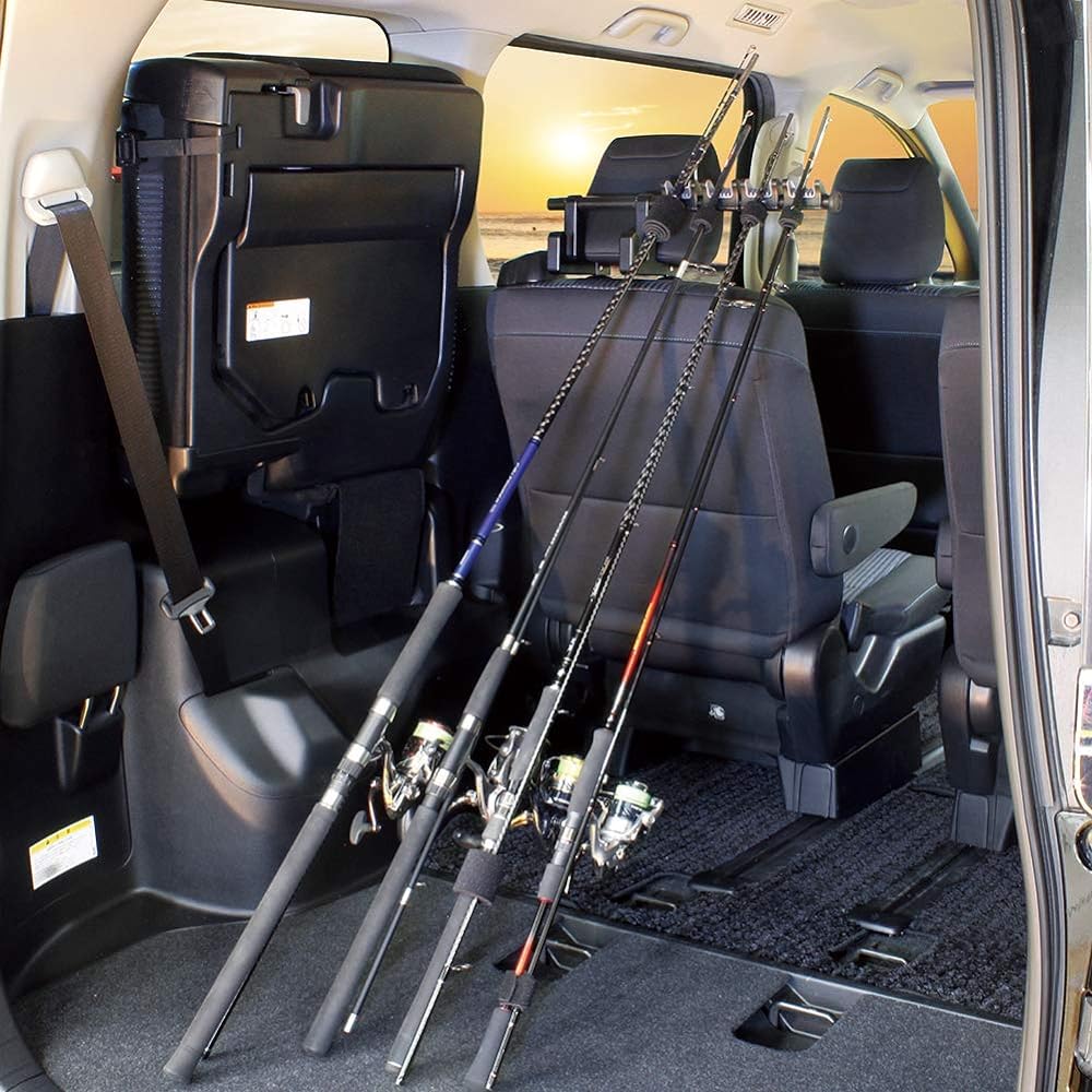 LITTLEMOLE Car Fishing Rod Holder with Seat Hook Multifunctional Fishing Rod Rack Car Headrest Hook Hanger Holder for Bag Wallet Cloth Grocery