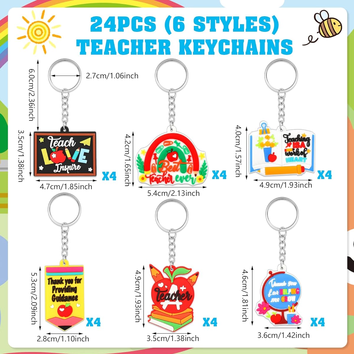 HOWAF Teacher Appreciation Gifts Bulk 72 Pack, 24 Teacher Appreciation Gift Cards, Teacher Appreciation Keychain with Bag, Teacher's Day, Graduation, End of School Year, Christmas Gifts, Teacher Gifts