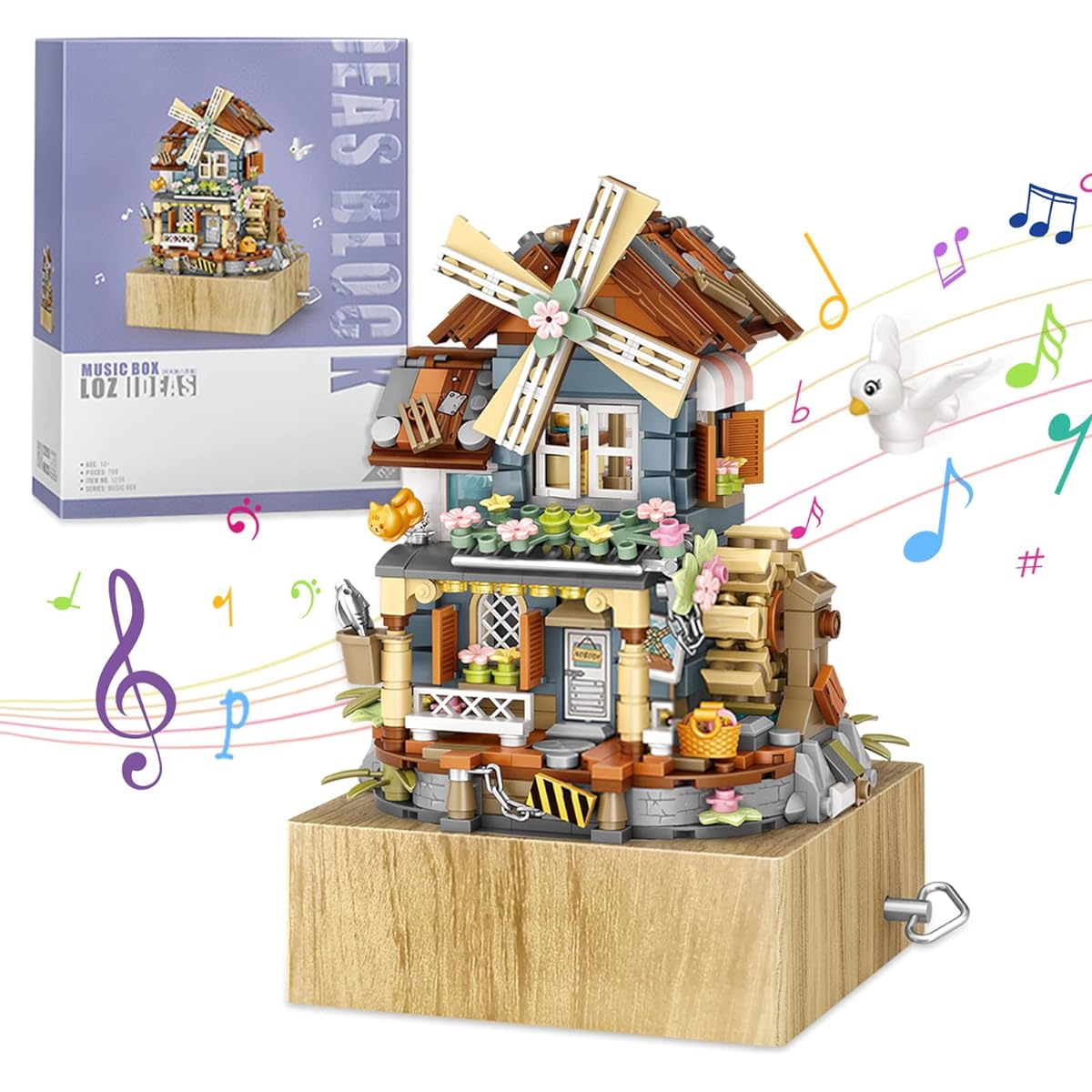 Music Box Mini Building Blocks Set (799 Pieces) Perfect for Summer Themed Windmill House, Office, Home Window Decoration, Great Birthday Gift for Kids and Adults (NOT COMPATIBLE WITH LEGO)