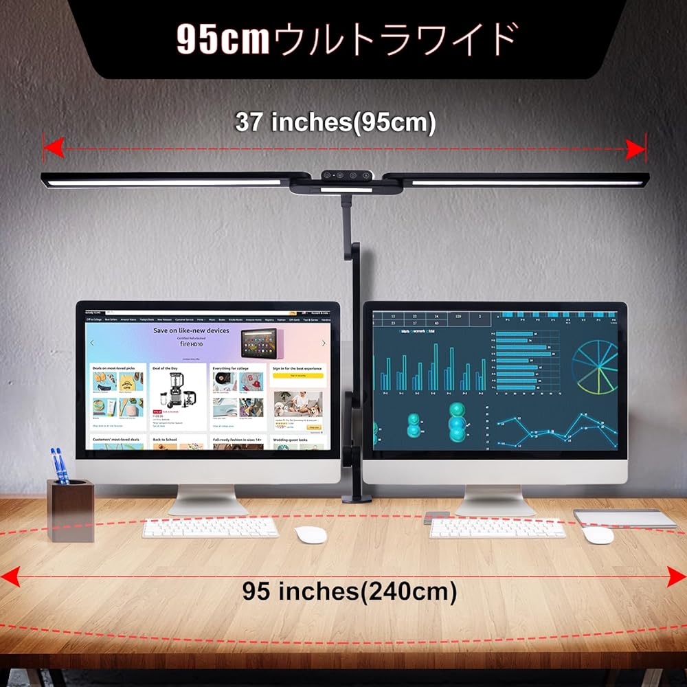 Desk Light LED Desk Lamp Brightness 1900Lx, Foldable LED Desk Light, 37.4" Large Designer Stand Light with Clip, 3 Light Stand Light for Home Office, 24W Auto Dimming Office Lighting Stand