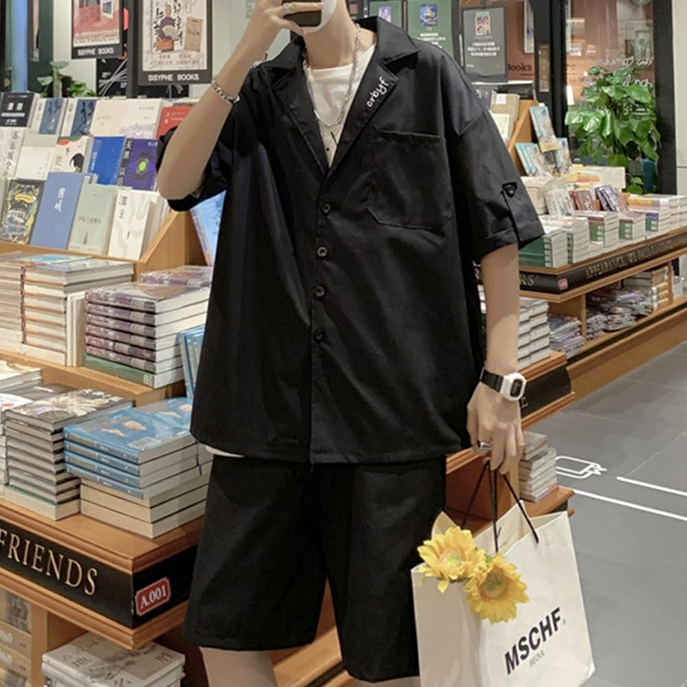 [SUKINANA] Men's Setup, Top and Bottom Set, Summer, Short Sleeve Jacket, Half Pants, 2 Piece Set, Stylish, Sweat Absorbent, Quick Drying, Large Size, Summer Clothes
