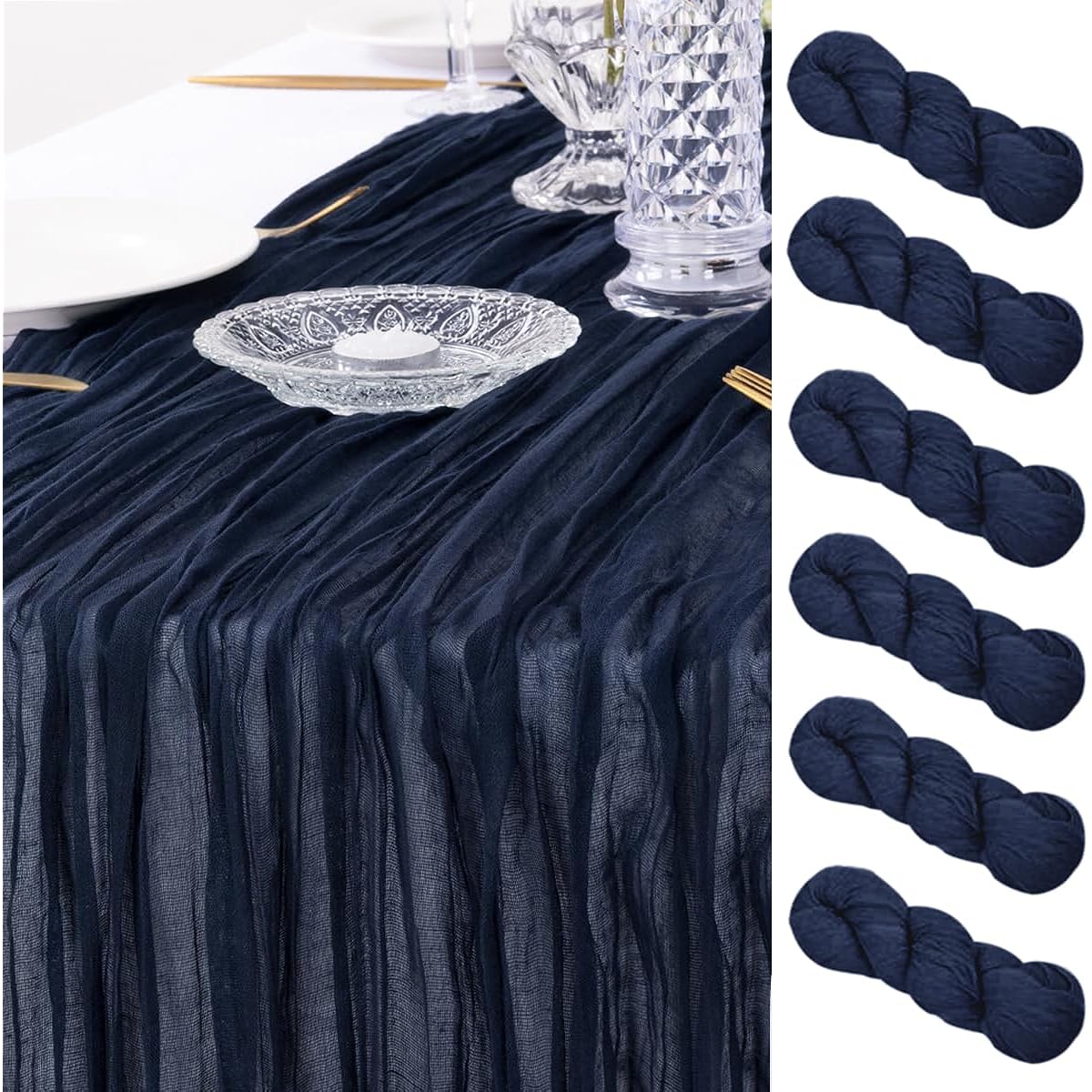 DeZerlor Grape Purple Cheesecloth Table Runner 35" x 120", Boho Gauze Table Runner 10' Crinkled Sheer Table Runner for Wedding, Halloween, Thanksgiving, Christmas, Bridal, Baby Shower, Party Decorations