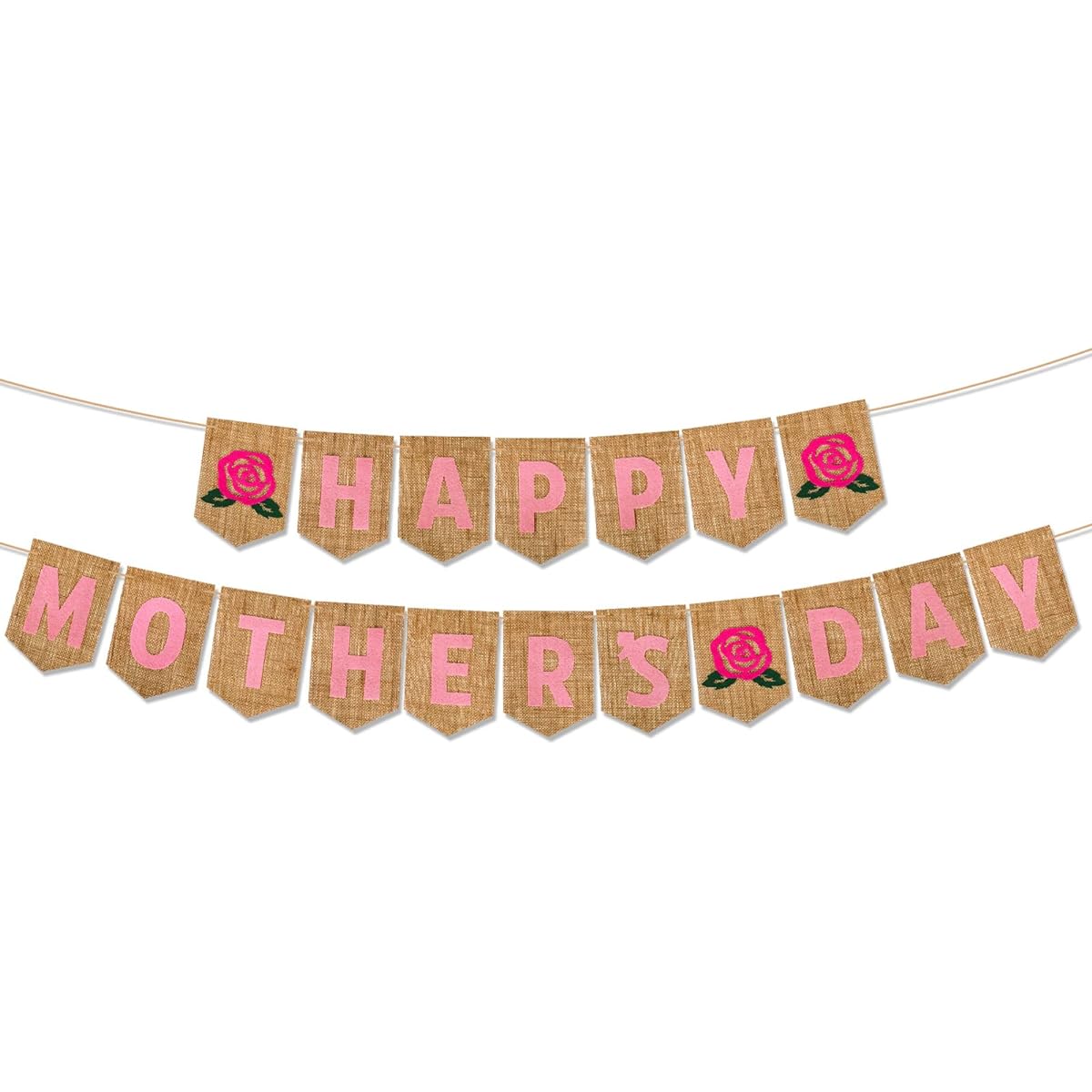 HOWAF Mother's Day Party Decorations Banner Happy Mother's Day Burlap Banner for Mom's Birthday Party Photo Backdrop Props Pink Floral Mother's Day Hanging Banner Party Supplies