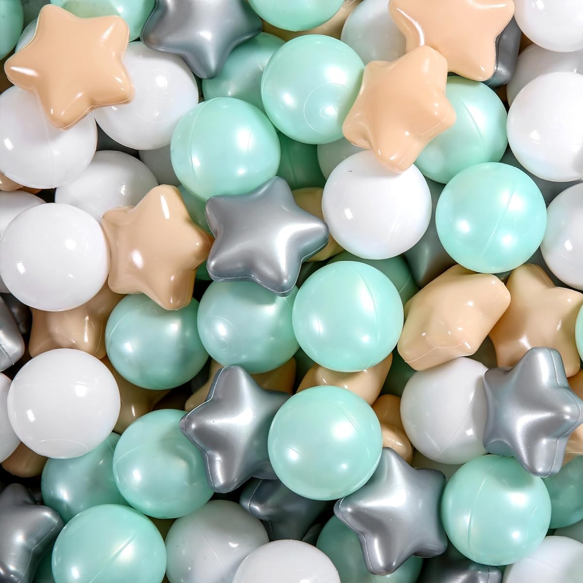Heopeis Ball Pit Balls 100 Pack - Stars and Rounds Set BPA Free Phthalate Free Non-Toxic No Collapsible Play Balls Soft Plastic Balls for Toddlers, Babies, Kids, Birthday, Pool, Tent, Party