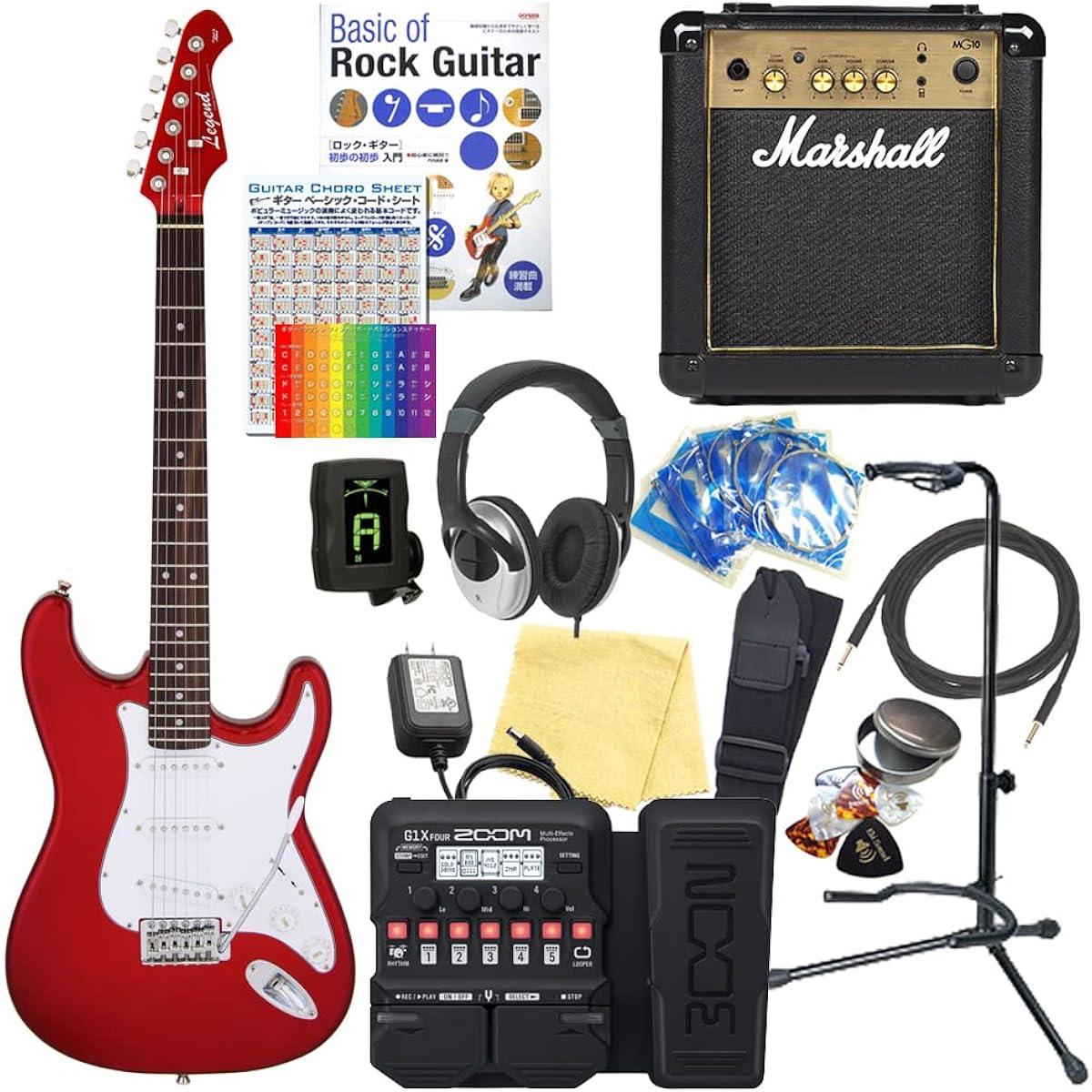 Electric Guitar Beginner Set Stratocaster Type 18-piece Set with Marshall Amplifier Legend LST-Z CACA [ZOOM G1XFour Multi-Effector Included]