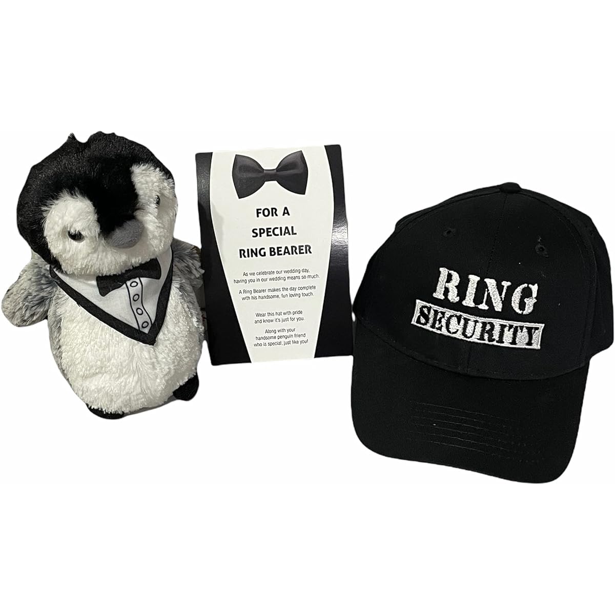 Ring Bearer Gifts - Ring Bearer Plush Penguin Ring Security Kid's Hat Set with Gift Card Insert