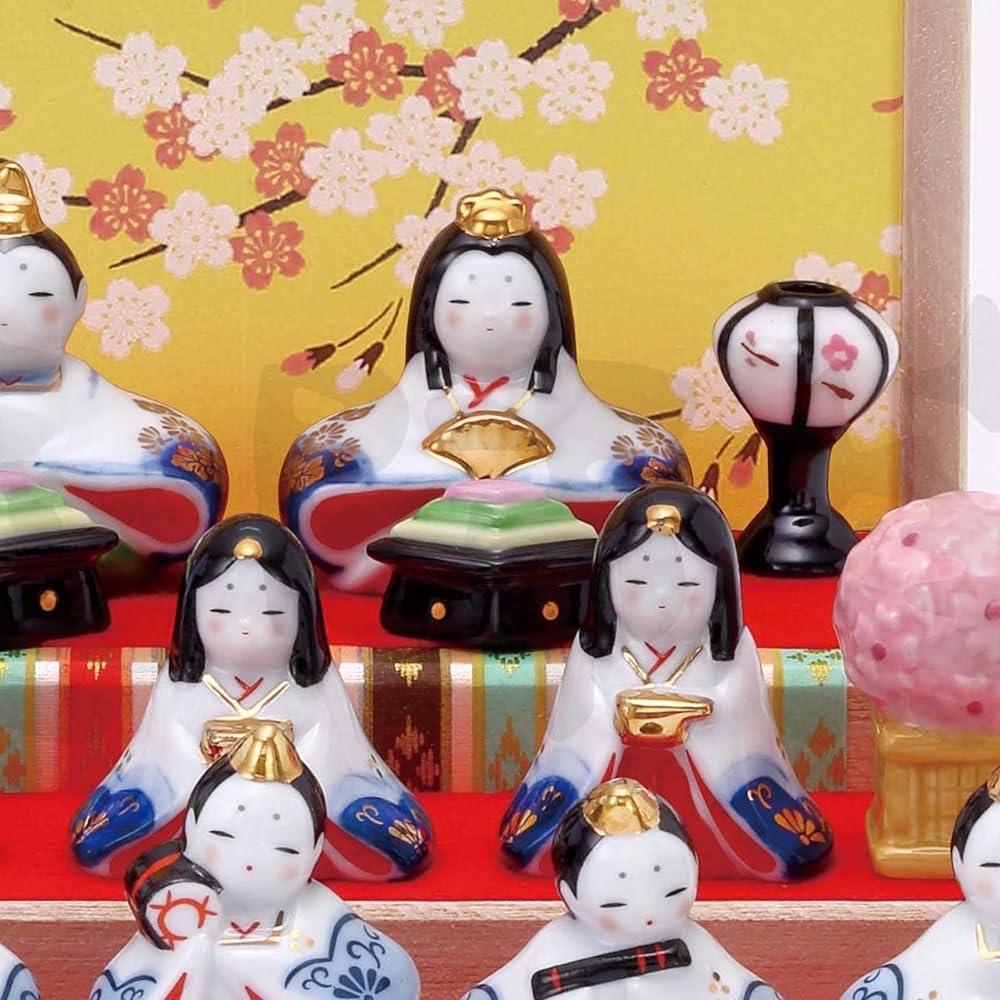 Yakushi Kiln Dyed Nishiki Flower Komon Decorative Hina (Three-tiered Decoration)