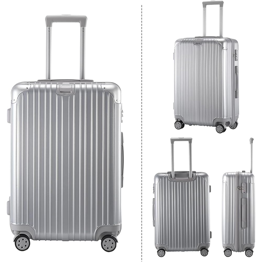 [ISUKI] Suitcase Carry Case Carry Bag Carry-on Zipper Ultra Lightweight Zipper Shockproof Popular 360 Degree Rotation Quiet Double Casters Equipped with TSA Roke Travel Business Business Silver Silver S Size Approx. 42L