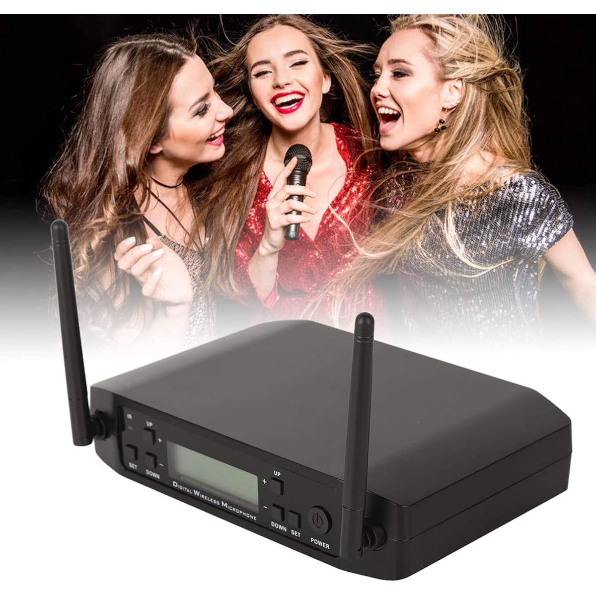 UHF Microphone Set, Easy Channel Adjustment Button Operation Noise Reduction 50 Frequency Points Handheld Microphone for DJ Performance (US Plug)