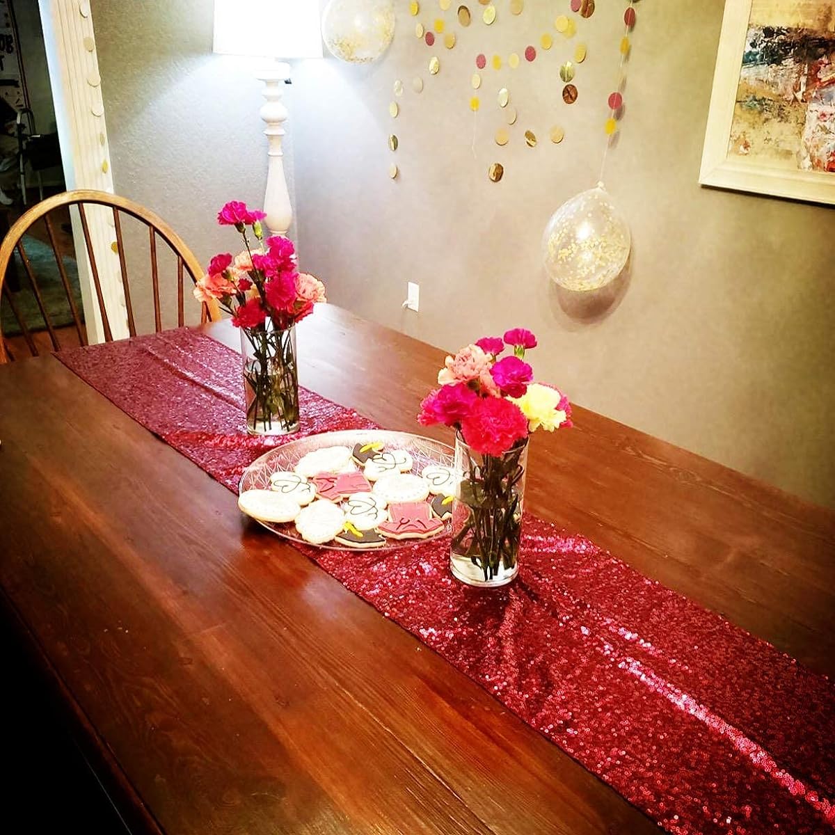 Eternal Beauty Sequin Table Runner - Sparkling Sequin Table Runners for Parties, Christmas, Weddings, 12" x 72", Hot Pink, Pack of 4