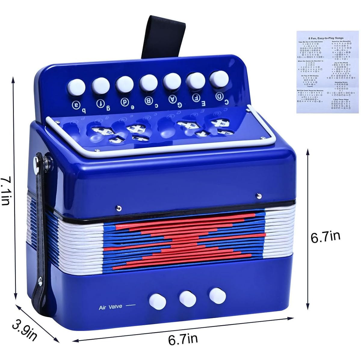 Kids Accordion 10 Key Button Accordian Musical Instrument Mini Accordion Gift for Beginners (Blue)
