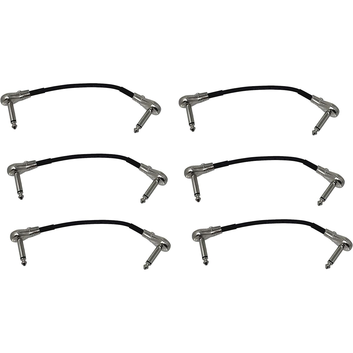 Tetra-Teknica PC-P-06 Low Profile L-Shape Guitar Patch Cable 6-Inch Pancake Style TS Connector Pack of 6