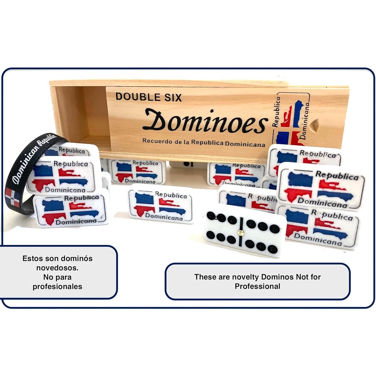 Dominican Republic Flag Island Engraved Dominoes Double Six