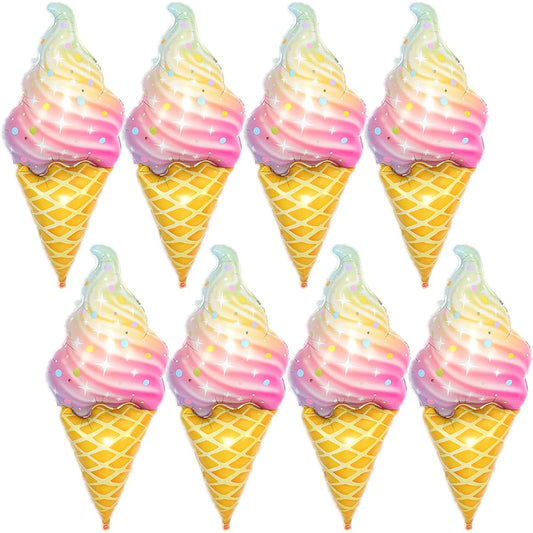 8pcs Jumbo Rainbow Color Ice Cream Foil Balloons Party Decorations 46 Inch Ice Cream Theme Party Supplies Sweet Food Candy Balloons Summer Beach Baby Shower Birthday Party Favors
