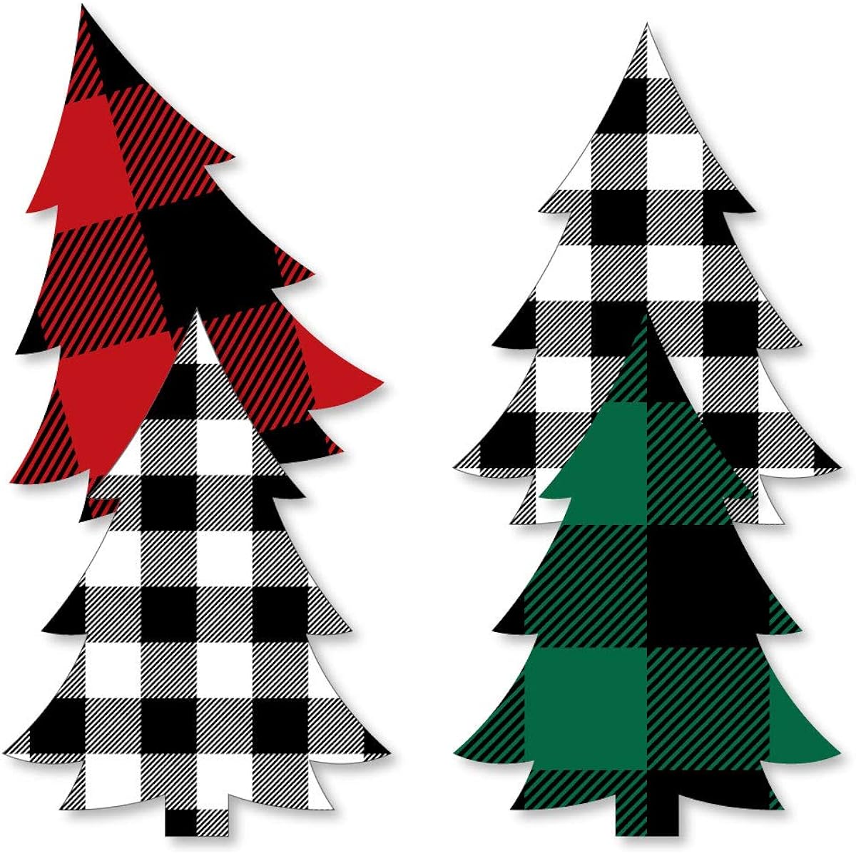 Big Dot of Happiness Holiday Plaid Trees - Decorative DIY Buffalo Plaid Christmas Party Essentials - Set of 20