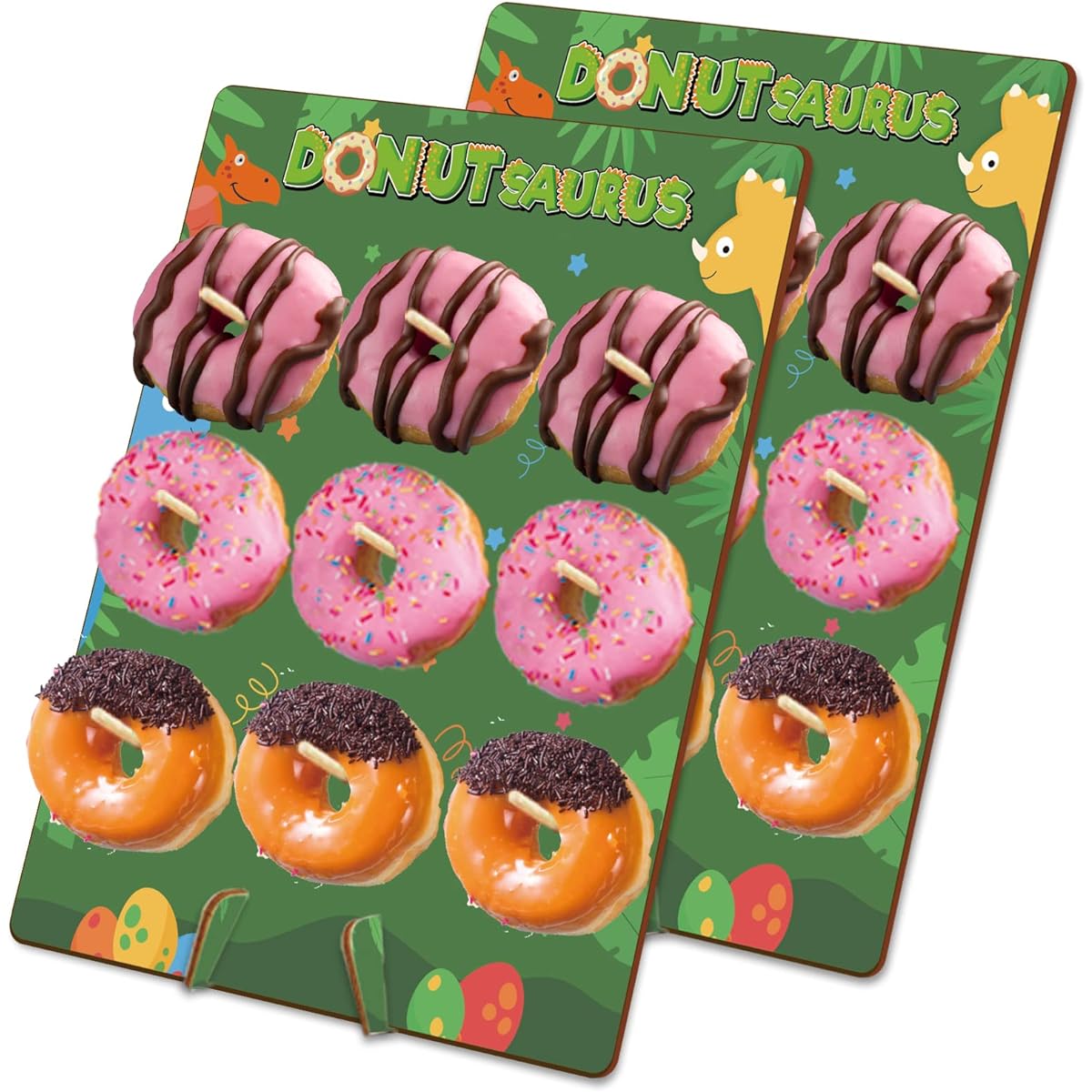 Dinosaur Birthday Party Donut Stand Decorations (2 Pack) Dinosaur Donut Display Stand for Dessert Table Dinosaur Theme Donut Stand Birthday Party Favors Baby Shower Tea Party Party Decorations
