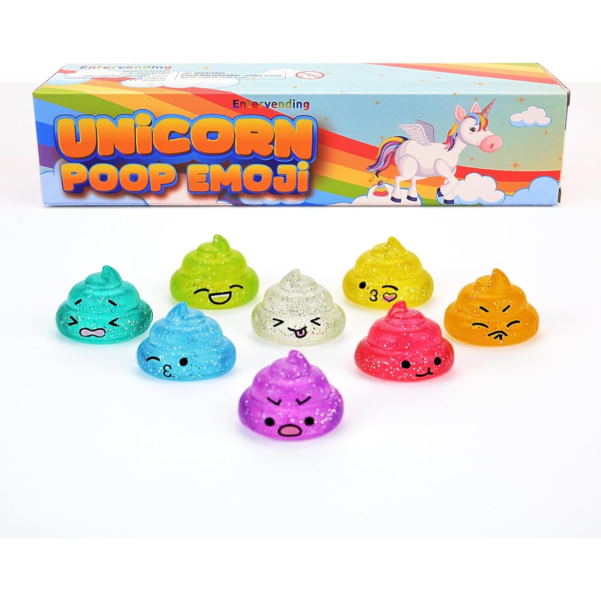 Unicorn Poop Mini Toys in Gift Box - Unicorn Party Favors - 25 Pieces - Glitter Unicorn Poop Emoji Party Supplies - Glitter Rainbow Poop Emoji Mini Toys - Vending Machine Toys