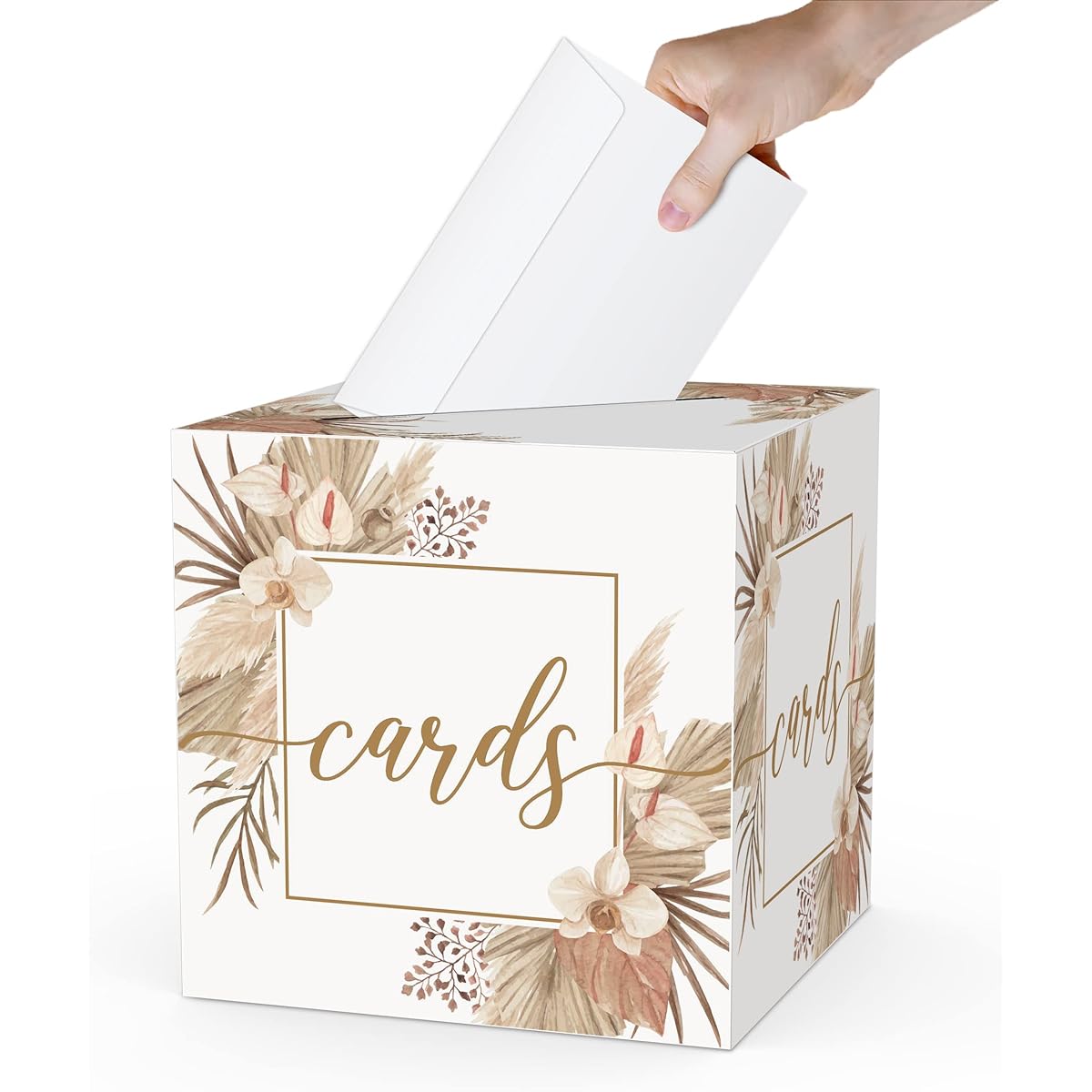 TFCIATE Boho Pampas Grass Card Box 8"x8"x8" Card Receiver Bridal Shower Wedding Baby Shower Birthday Party Graduation Anniversary Engagement Party Decoration Supplies 012