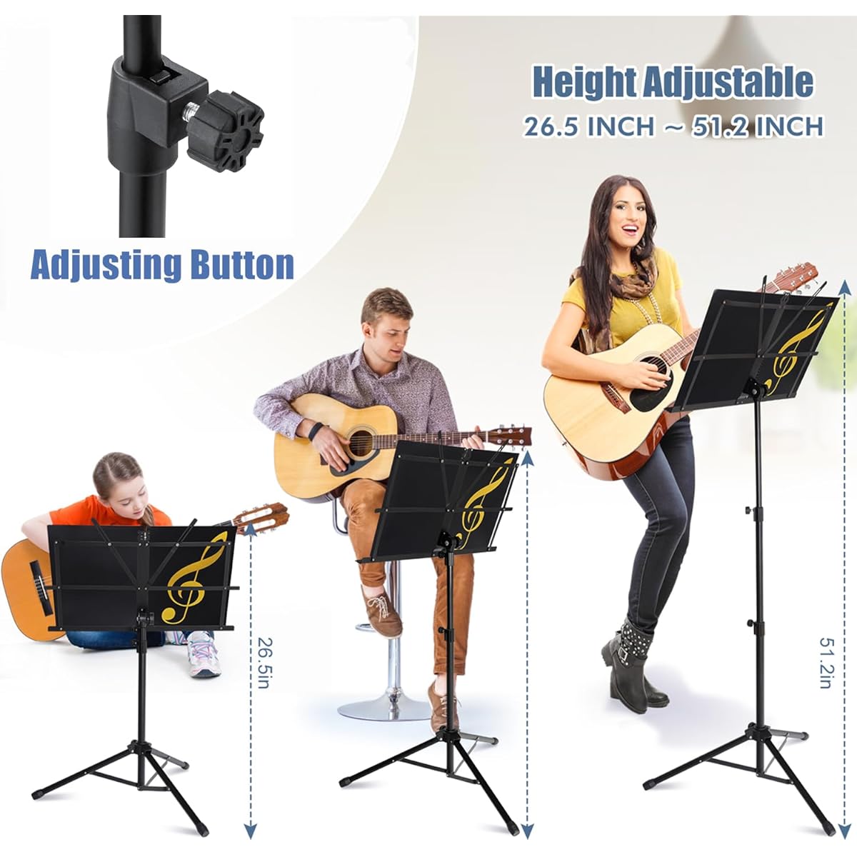 Fansjoy Music Stand, Foldable Music Stand, Portable Music Stand, Music Stand, Note Holder with Carry Bag & Sheet Music Clip Holder for Guitar Violin Instrument Players