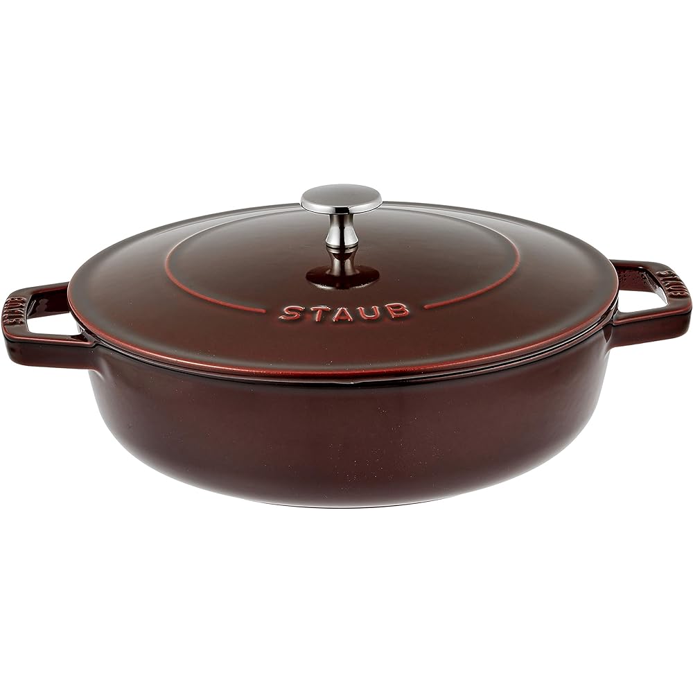 staub "Blazer Saute Pan Grenadine Red 24cm" Two Hand Cast Enamel Pot Shallow Sukiyaki Compatible with IH [Authorized Japanese Product] Blaiser 40511-512