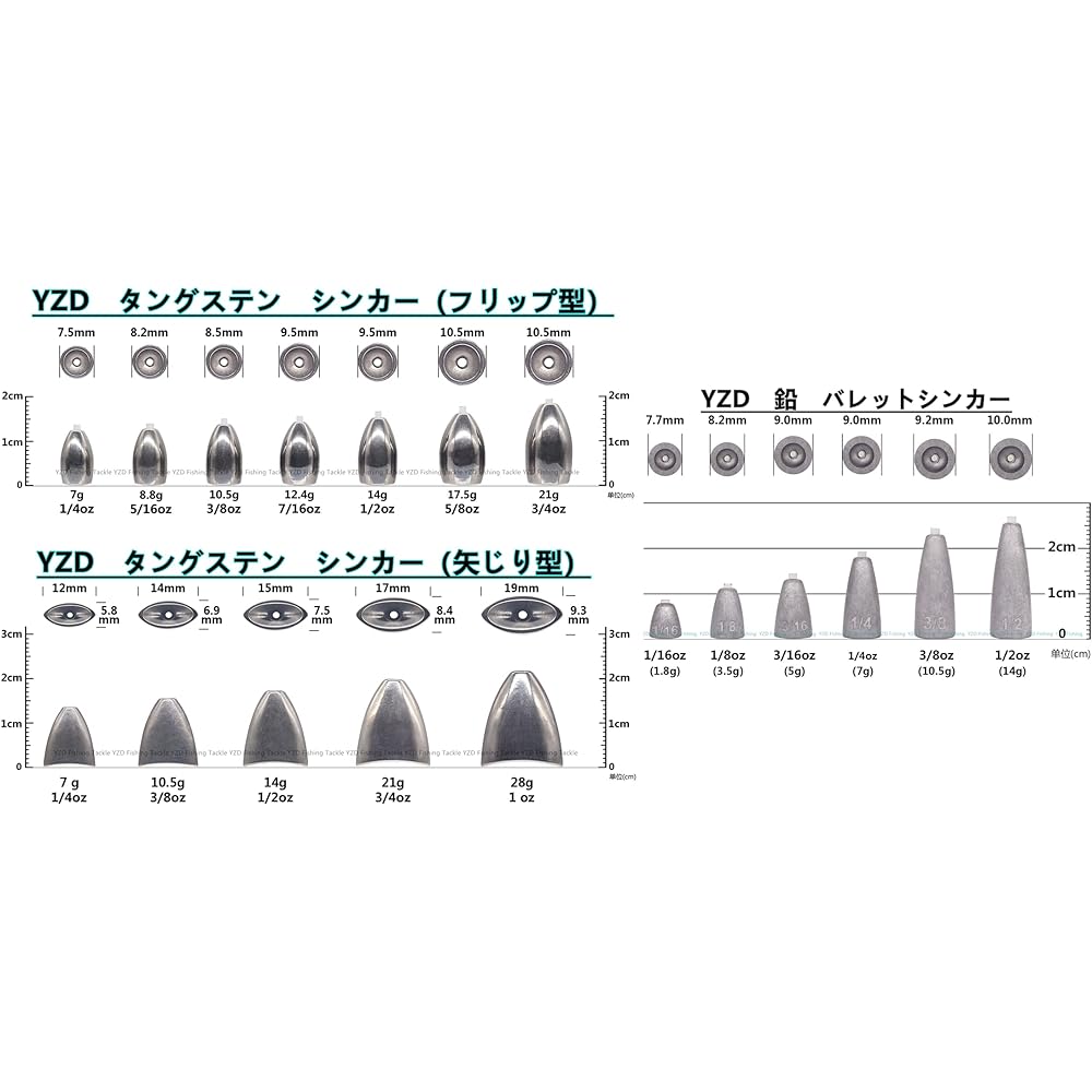 YZD Tungsten Bullet Sinker TG 56g 2oz [2 pieces, 5 pieces, 10 pieces]